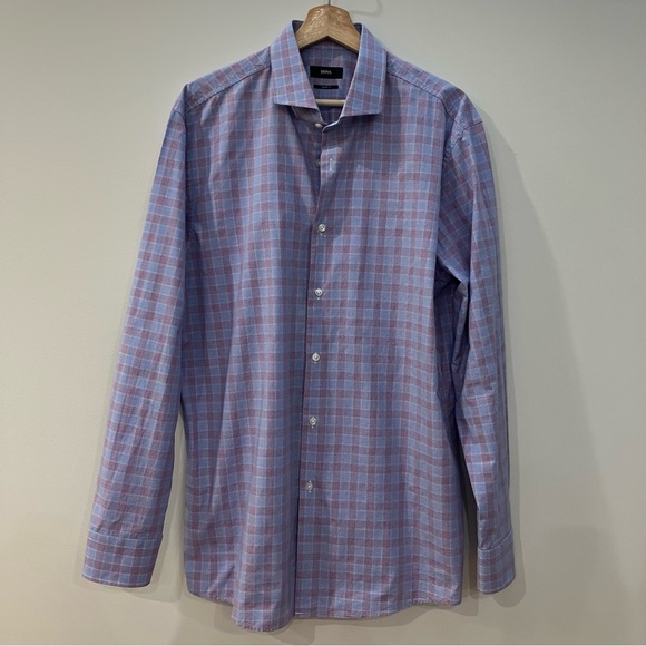 Hugo Boss | Sharp fit blue/purple plaid shirt - Picture 1 of 12